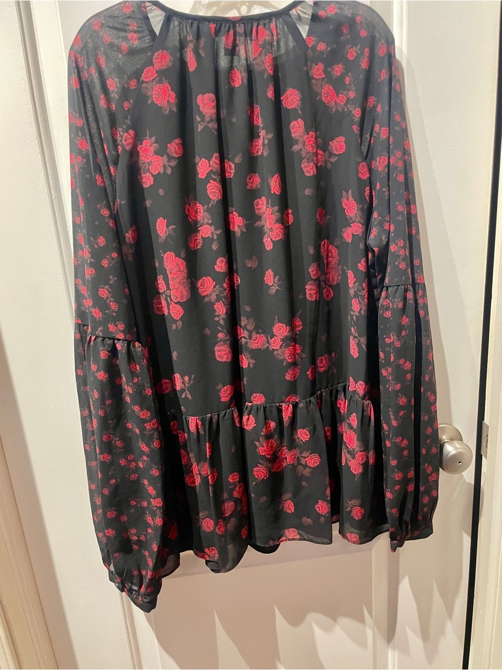 Michael Kors Black Blouse with Red Floral Print